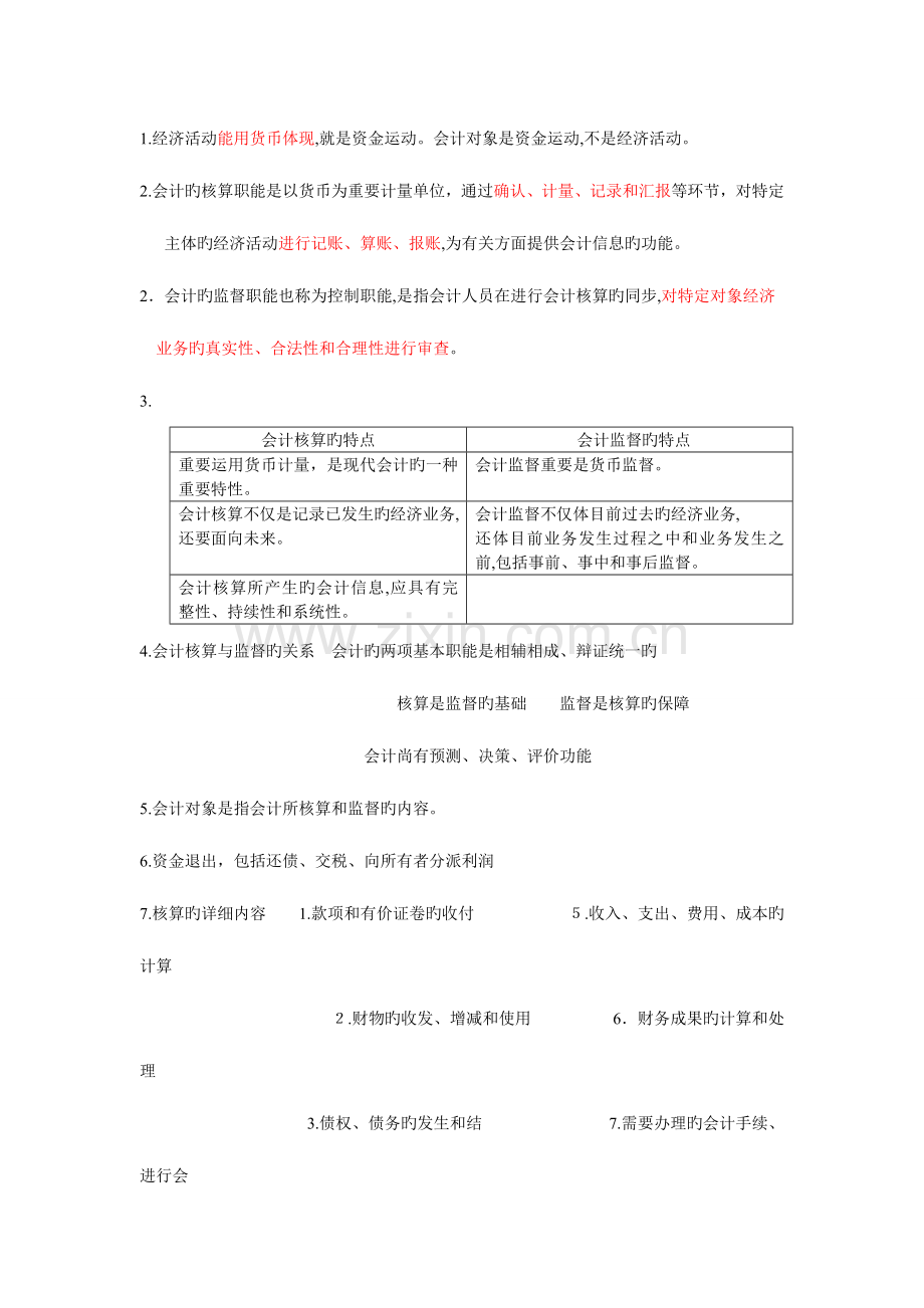 2023年浙江省会计从业资格考试会计基础重点部分.doc_第1页