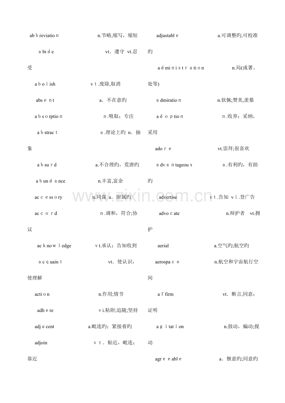 2023年大学英语六级词汇表适合打印版.doc_第1页