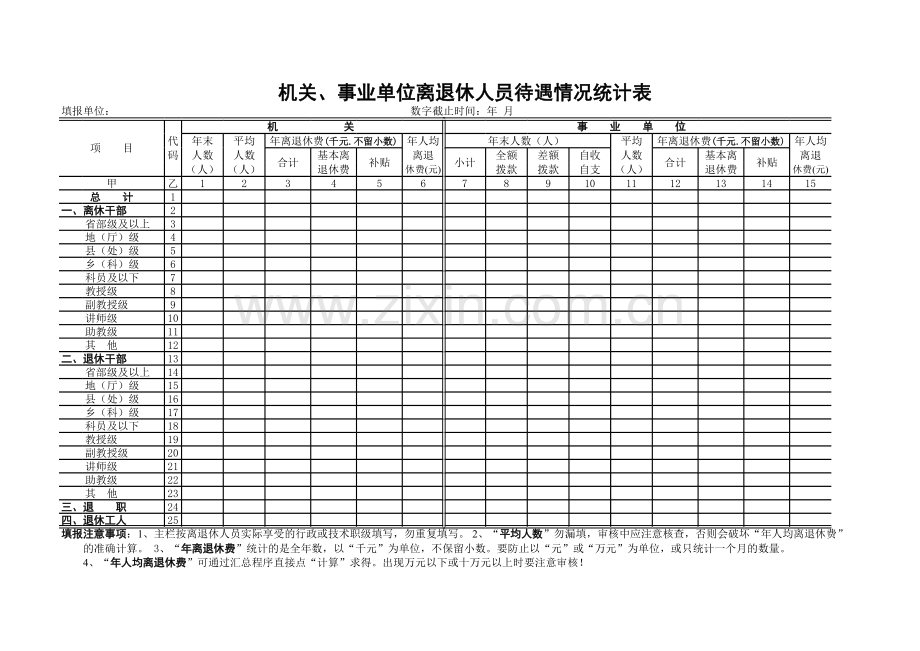 机关、事业单位离退休人员待遇情况统计表.xls_第1页