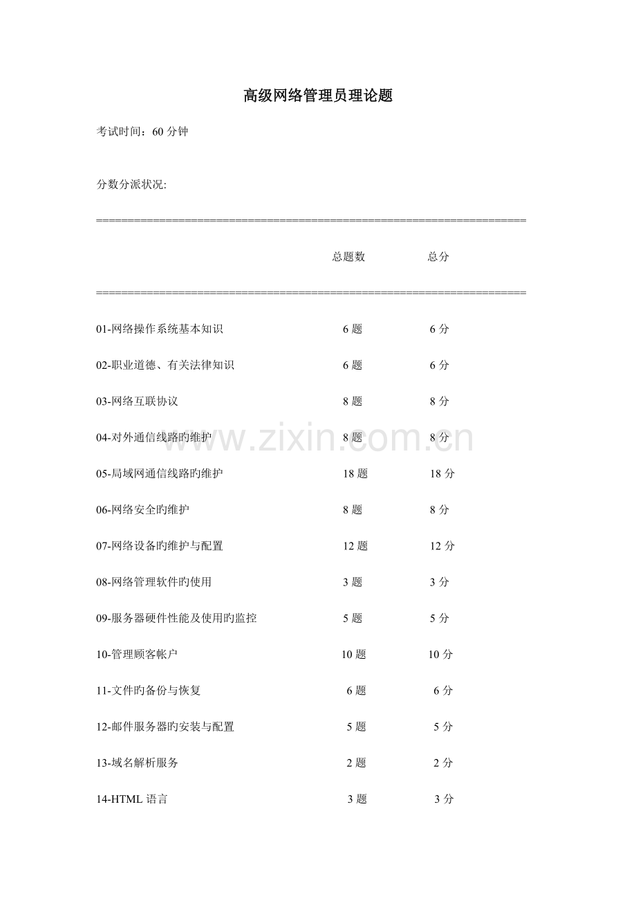 2023年高级网络管理员理论题与答案.doc_第1页