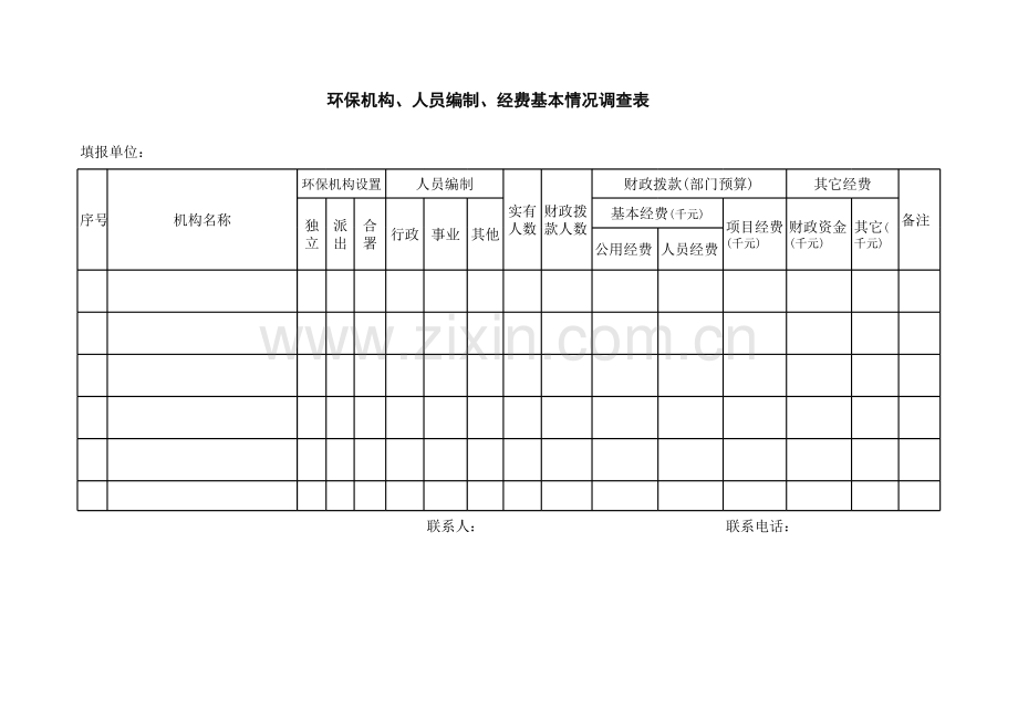 环保机构、人员编制、经费基本情况调查表.xls_第1页