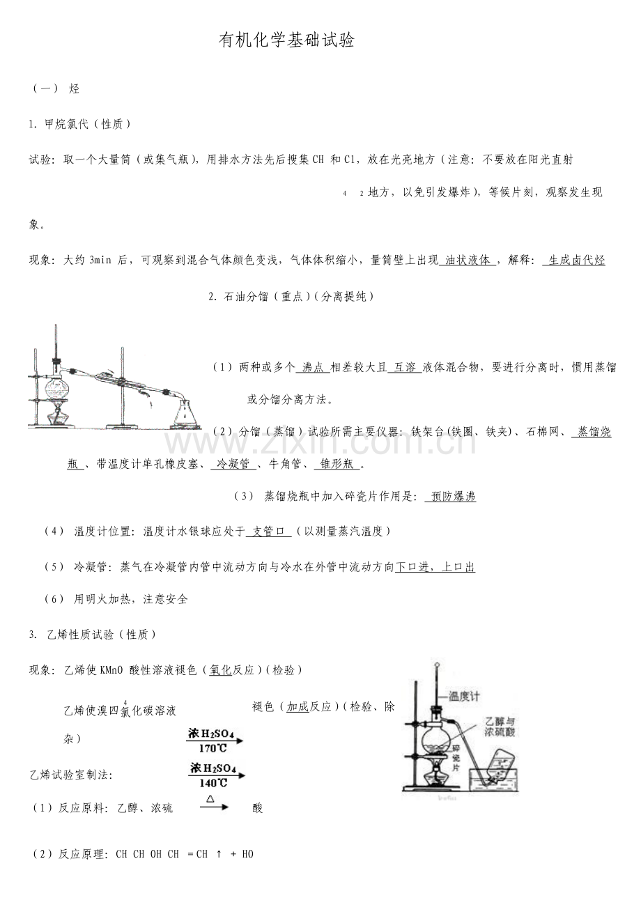 高中有机化学实验总结含答案版.doc_第1页