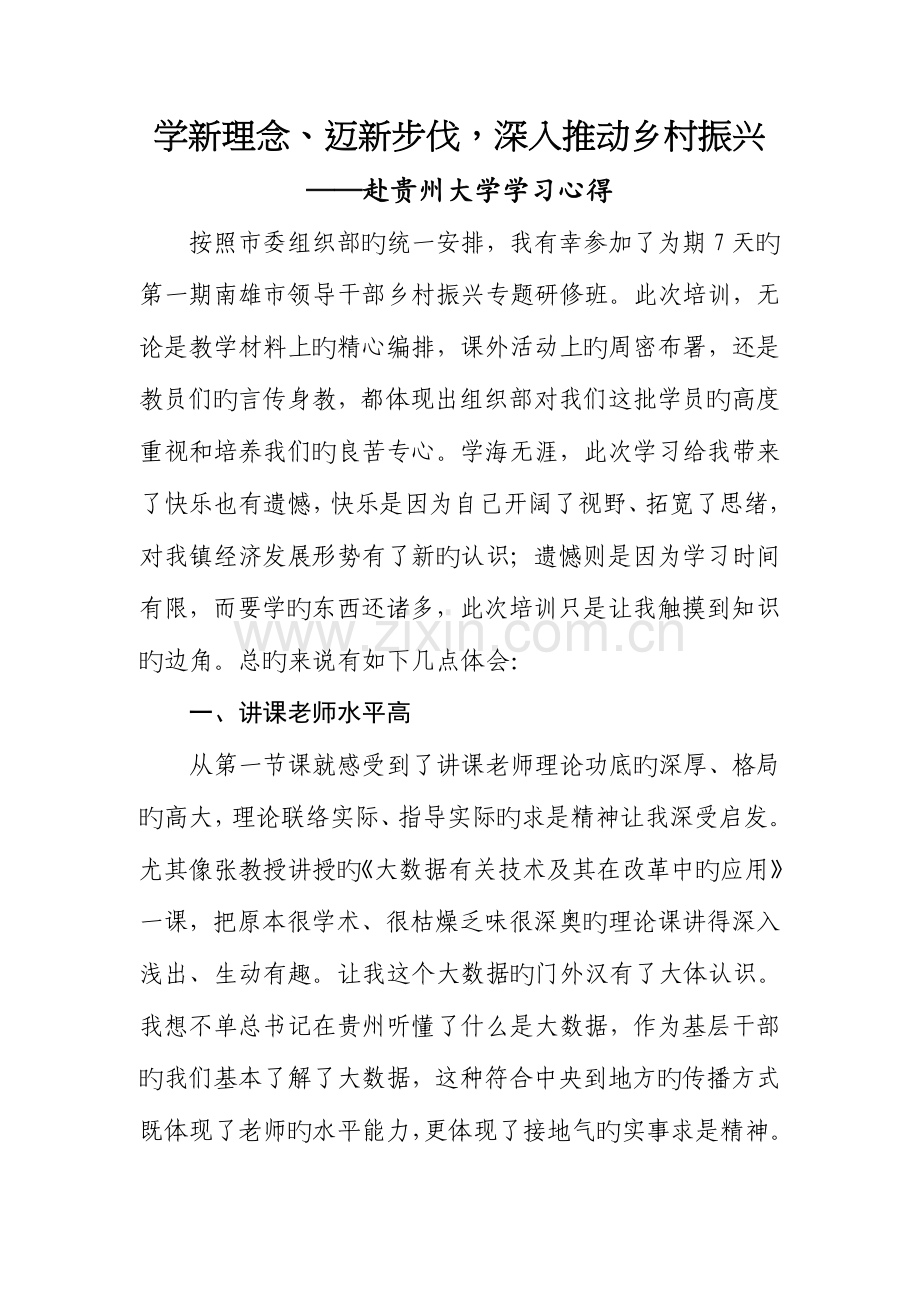 2023年学新理念迈新步伐深入推动乡村振兴赴贵州学习心得.doc_第1页