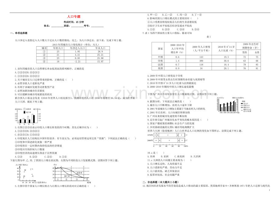 衡水万卷2021届高三地理二轮复习周测卷八人口专题含解析.doc_第1页