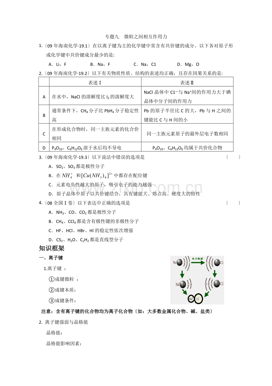 2022年高一化学《微粒之间的相互作用力》同步练习3(苏教版必修2).docx_第1页