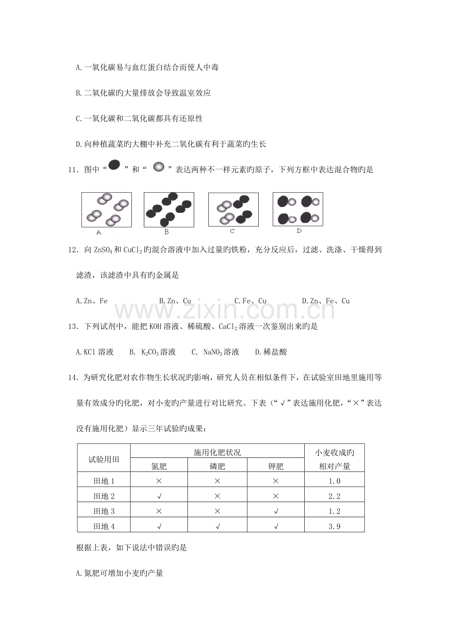 2023年人教版九年级化学下册期末试题全册.doc_第3页