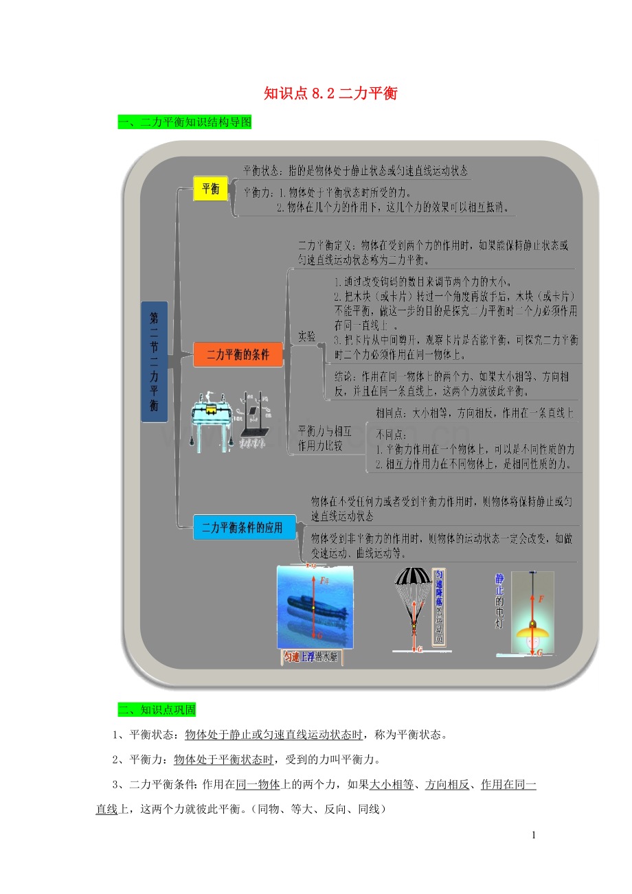 2019_2020学年八年级物理下册8.2二力平衡期末复习精练含解析新版新人教版.docx_第1页