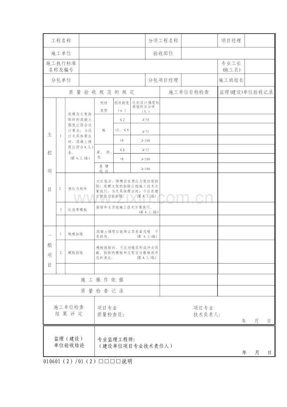 模板拆除工程检验批质量验收记录.doc_第2页