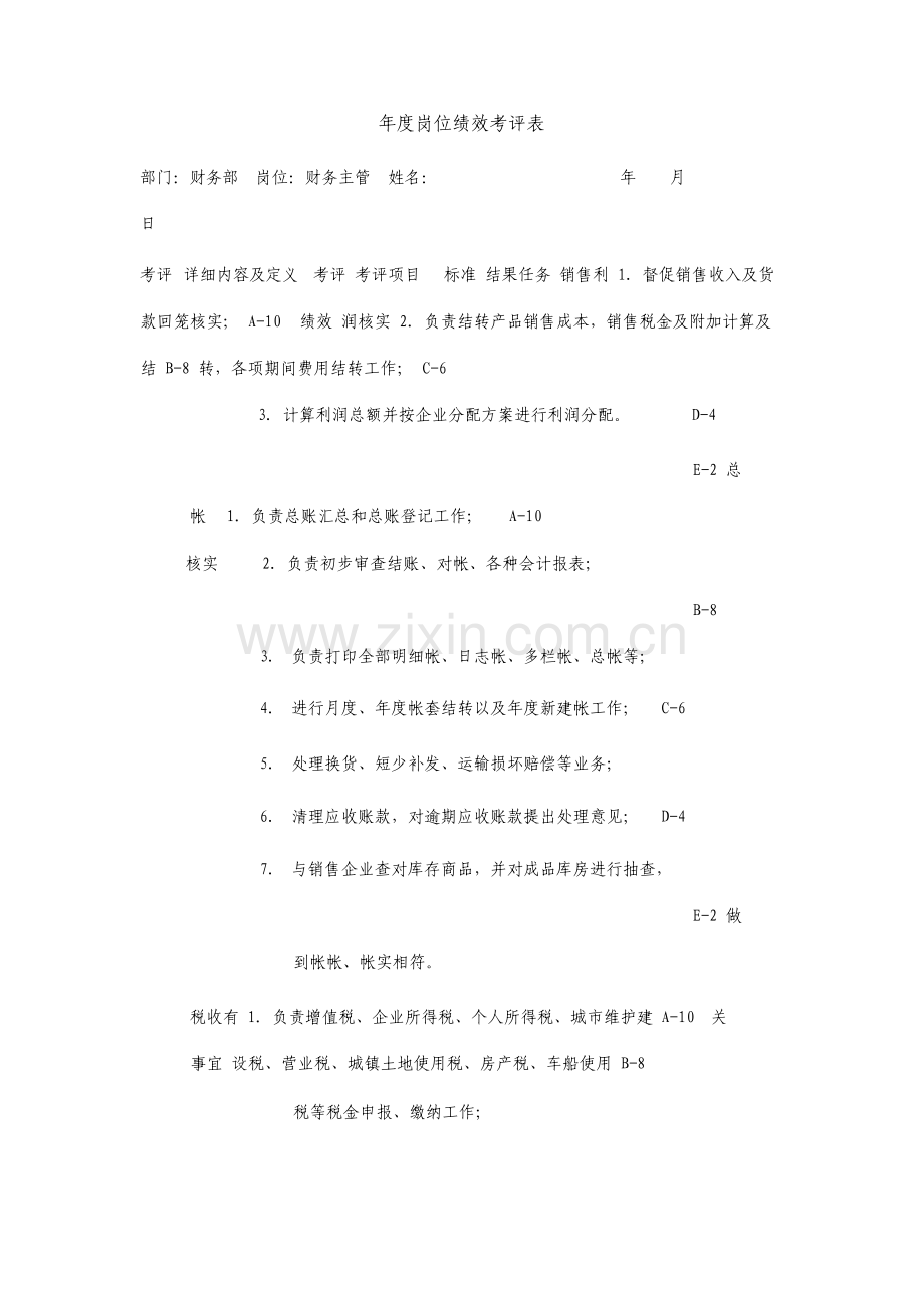 财务主管岗位绩效考核表主管级整理版.doc_第1页