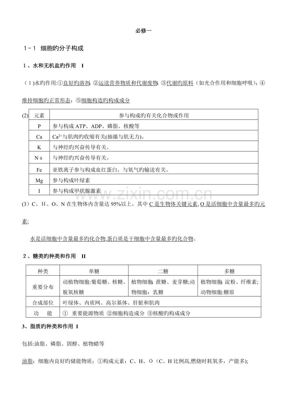 2023年浙教版高中生物必修知识点.doc_第1页