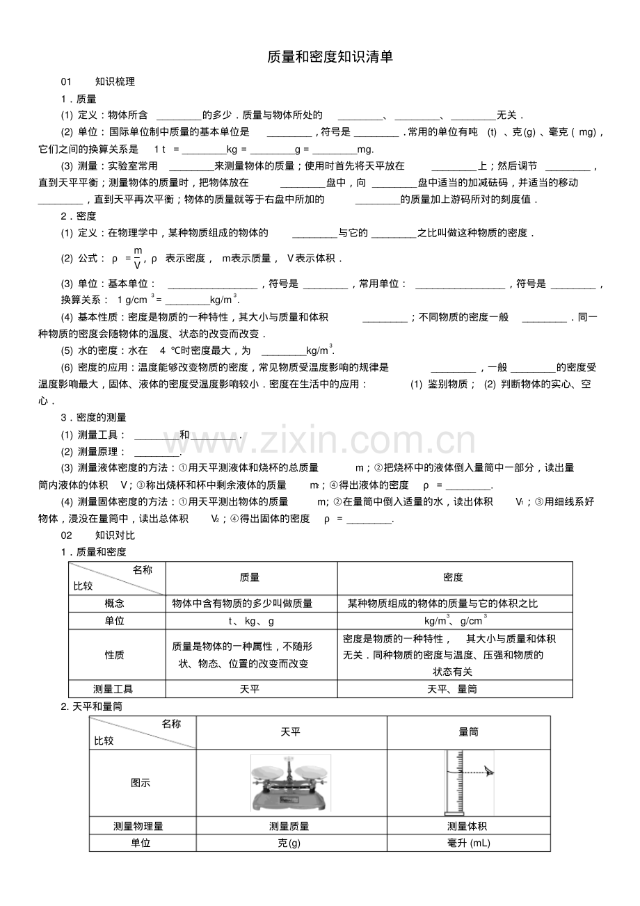 八年级上物理：第六章《质量和密度》知识清单(含答案).pdf_第1页