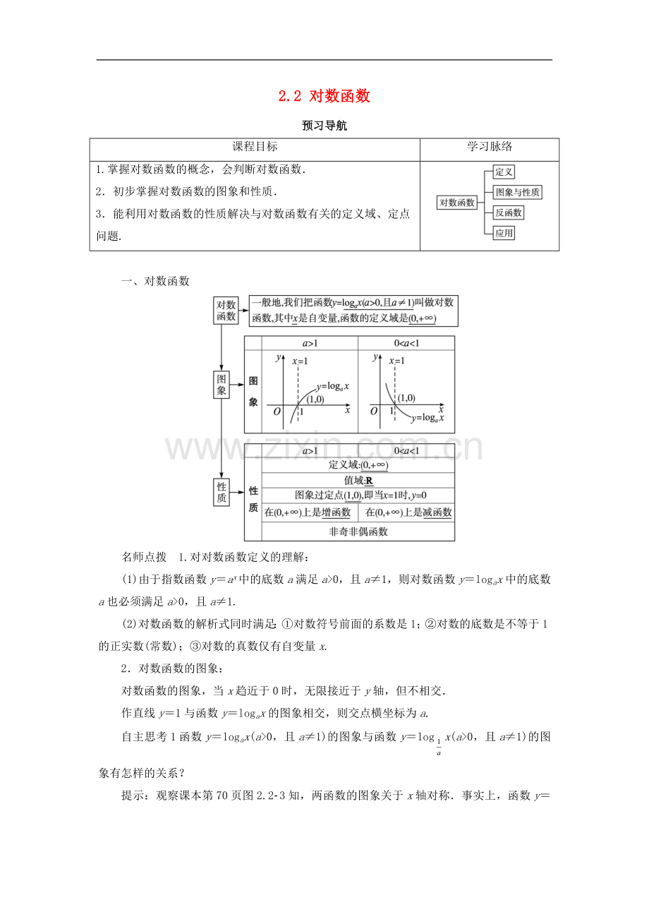 2022-2022学年高中数学人教A版必修1学案：2.2对数函数第3课时预习导航学案-.doc_第1页