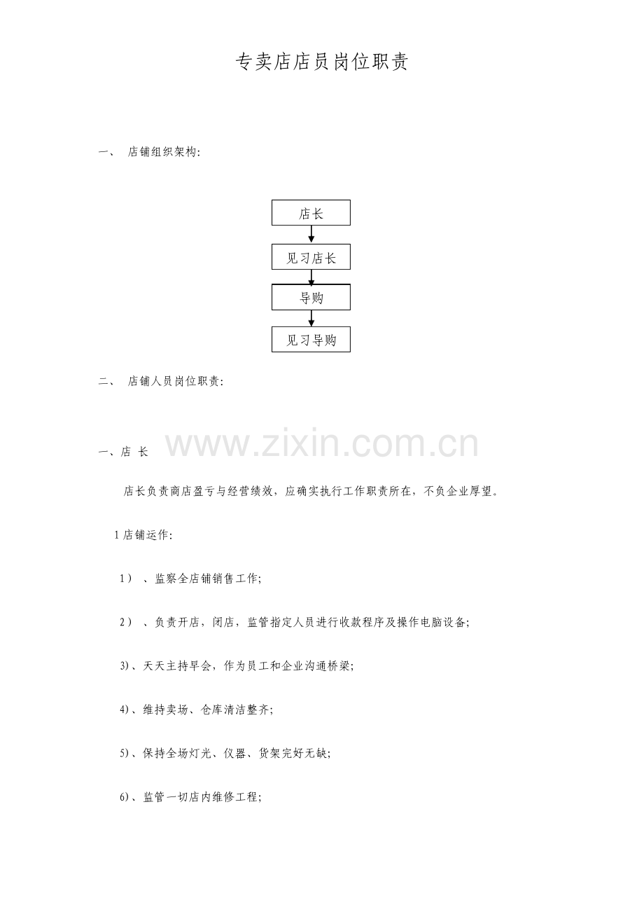 服装专卖店组织构架与岗位职责.doc_第1页