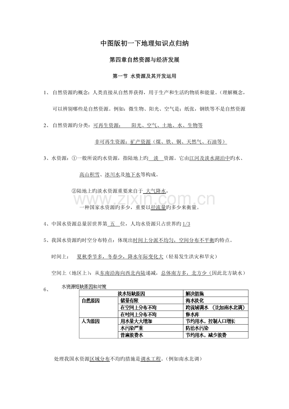 2023年中图版初一下地理知识点归纳.doc_第1页