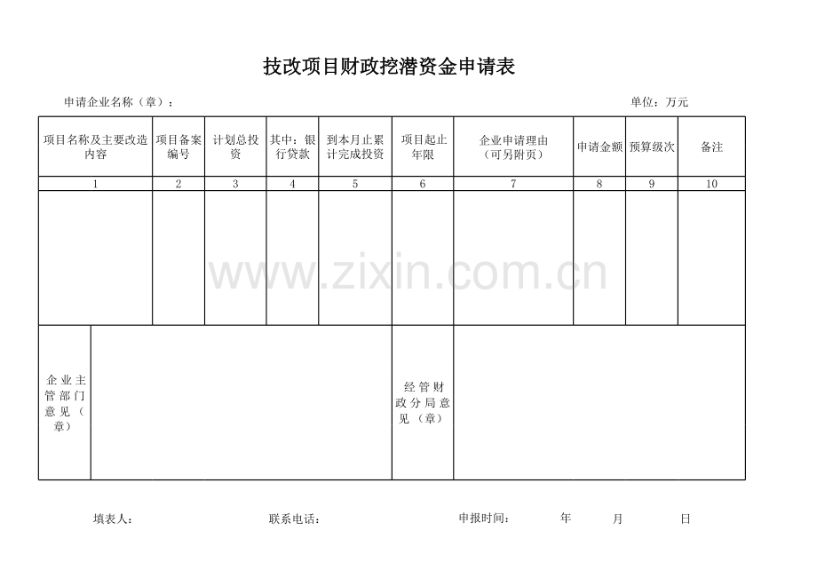 技改项目财政挖潜资金申请表.xls_第1页