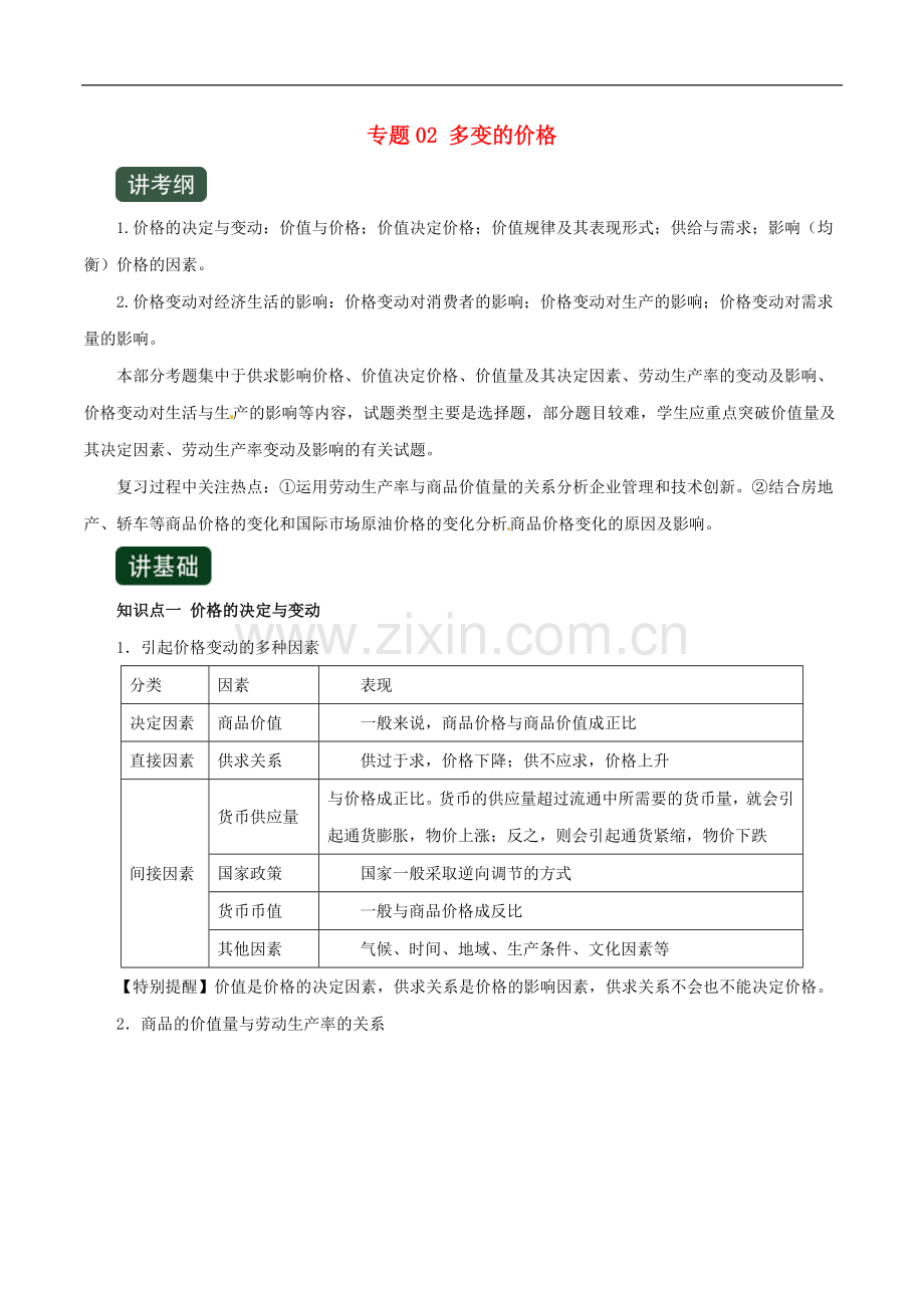 2022年高考政治一轮复习专题02多变的价格讲含解析.doc_第1页