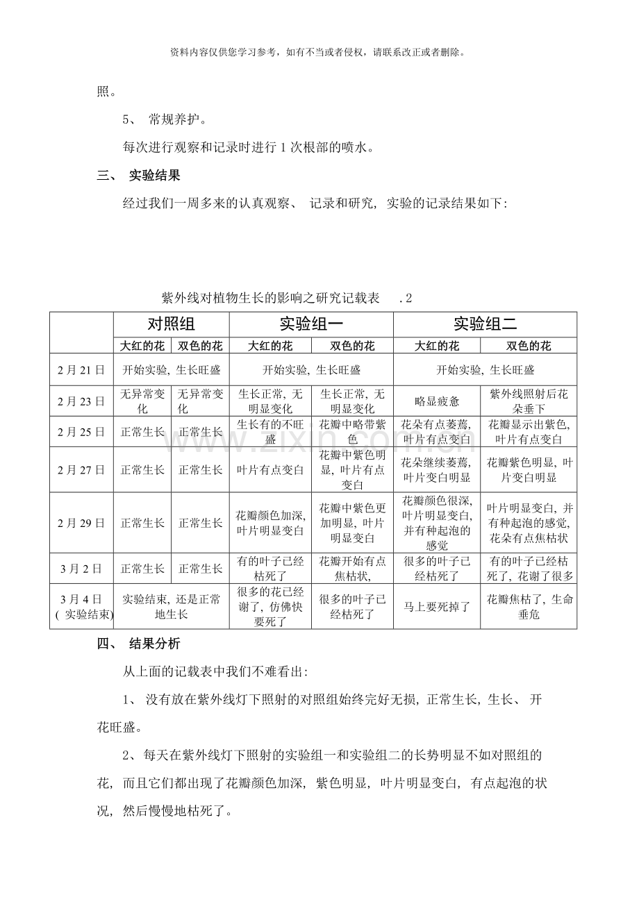 紫外线对植物生长的影响之研究样本.doc_第3页