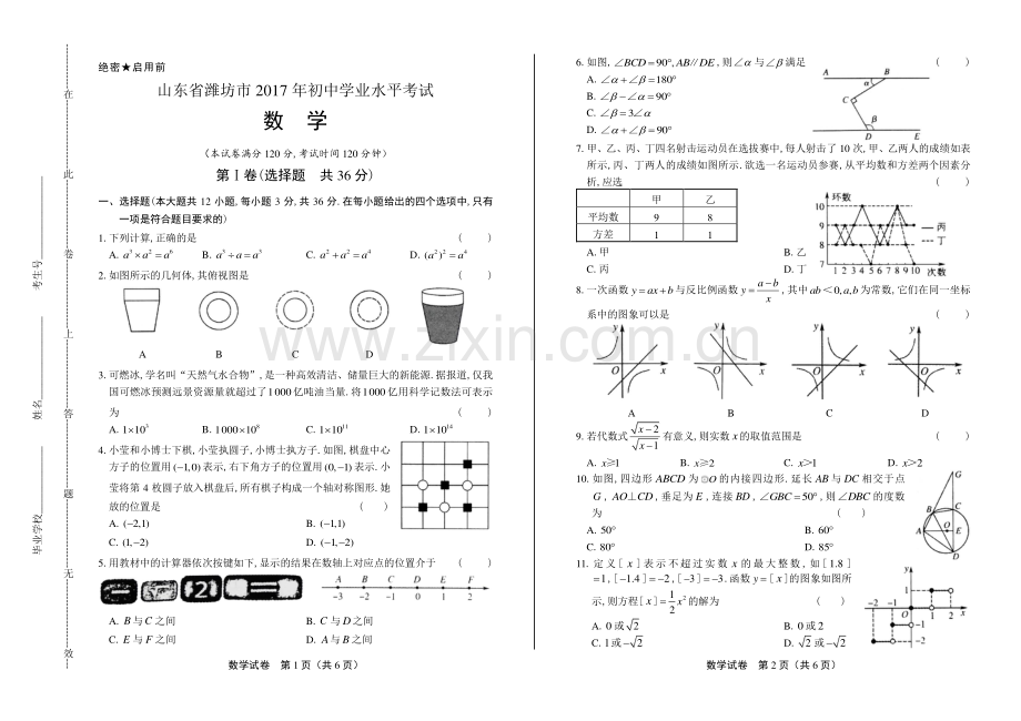 2017年山东省潍坊市中考数学试卷.pdf_第1页