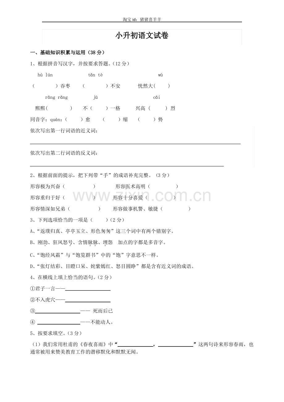 17小升初语文试卷.pdf_第1页