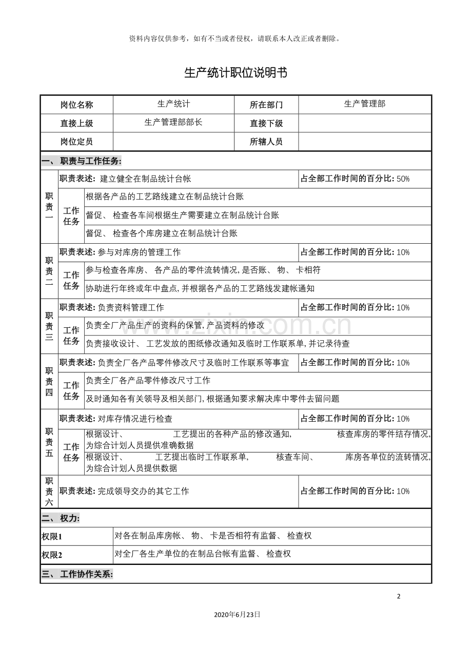 仪器生产企业生产统计职位说明书.doc_第2页