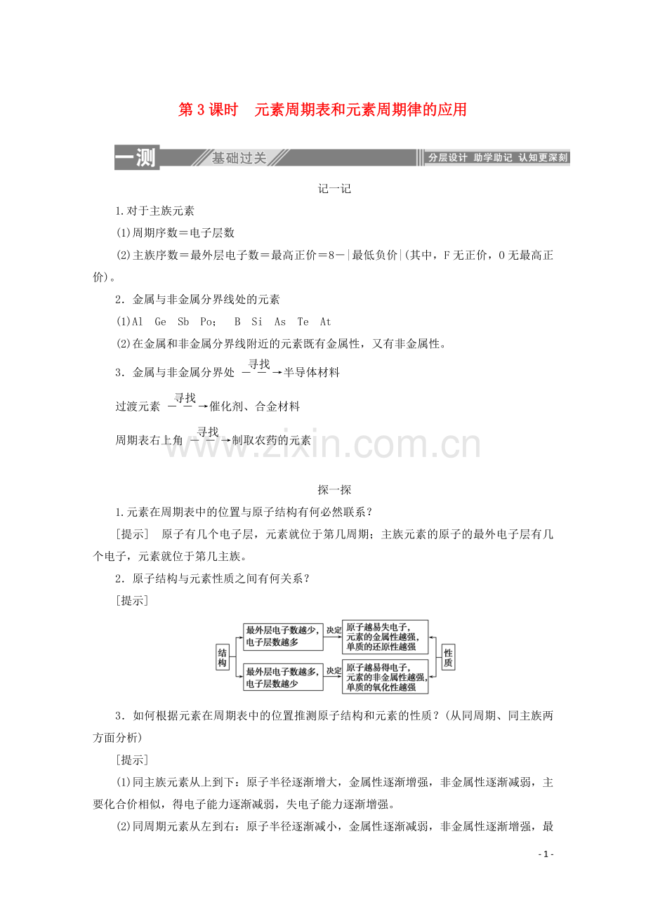 2019_2020学年高中化学第一章物质结构元素周期律2.3元素周期表和元素周期律的应用练习含解析新人教版必修2.doc_第1页