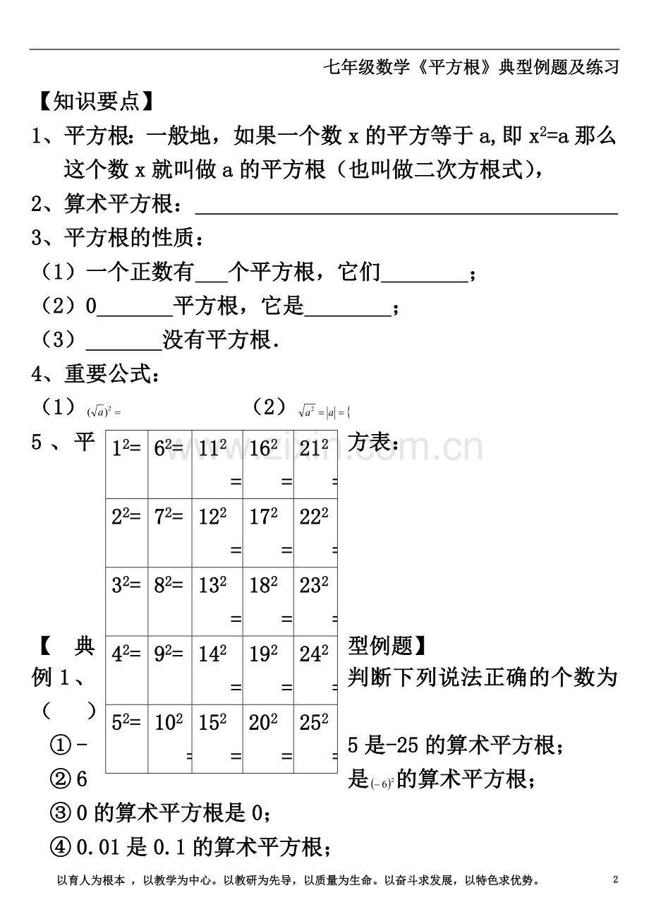 七年级数学《平方根》典型例题及练习.doc_第2页