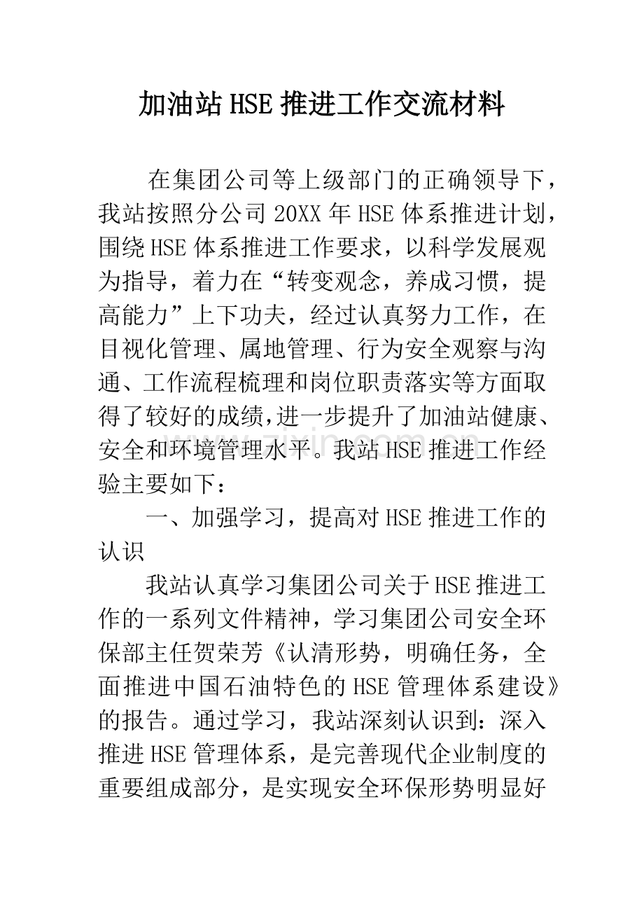 加油站HSE推进工作交流材料.docx_第1页