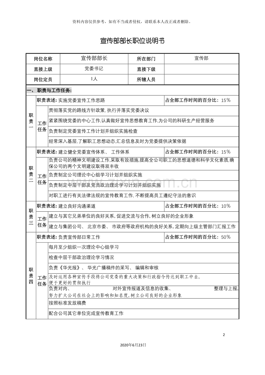 仪器生产企业宣传部部长职位说明书.doc_第2页