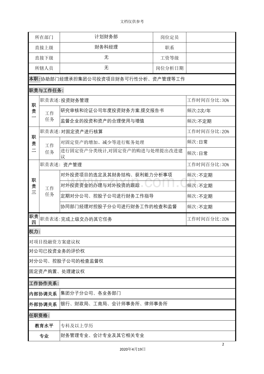 计划财务部资产管理员的岗位说明书.doc_第2页