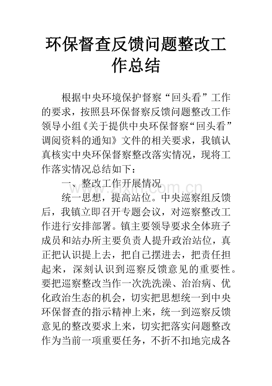 环保督查反馈问题整改工作总结.docx_第1页