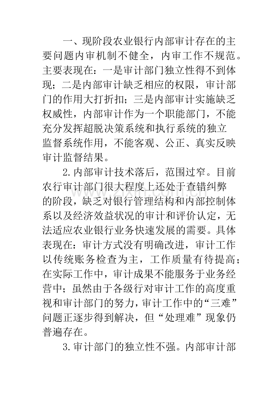 农业银行内部审计监督存在问题及建议.docx_第2页