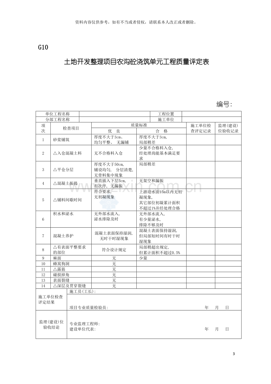 土地开发整理项目土地平整单元工程质量评定表模板.docx_第3页