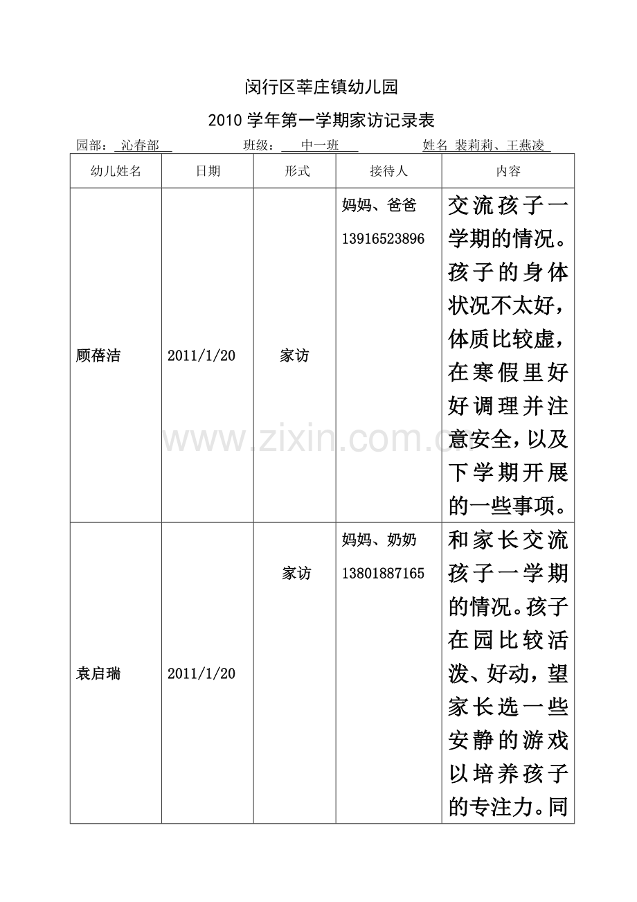 中1寒假家访记录表.doc_第2页