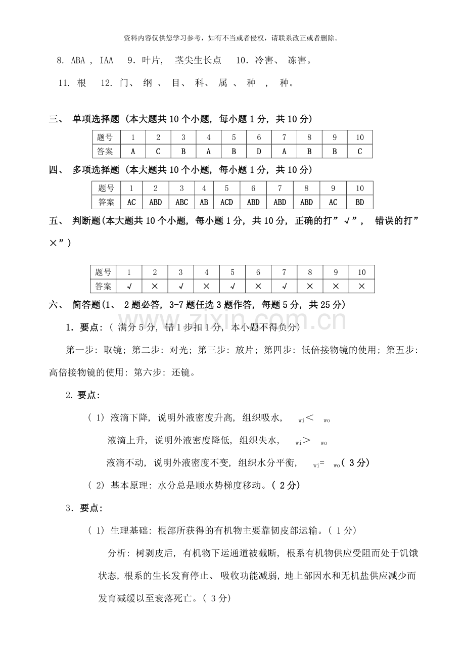 级生物技术专业植物与植物生理试卷参考答案样本.doc_第2页