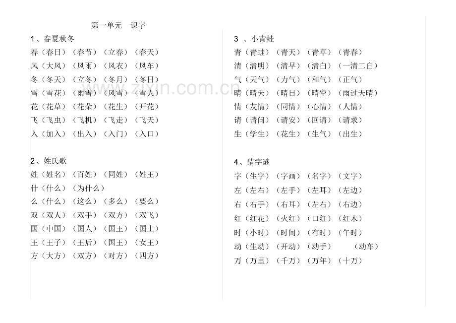 语文人教版一年级下册生字表.pdf_第1页