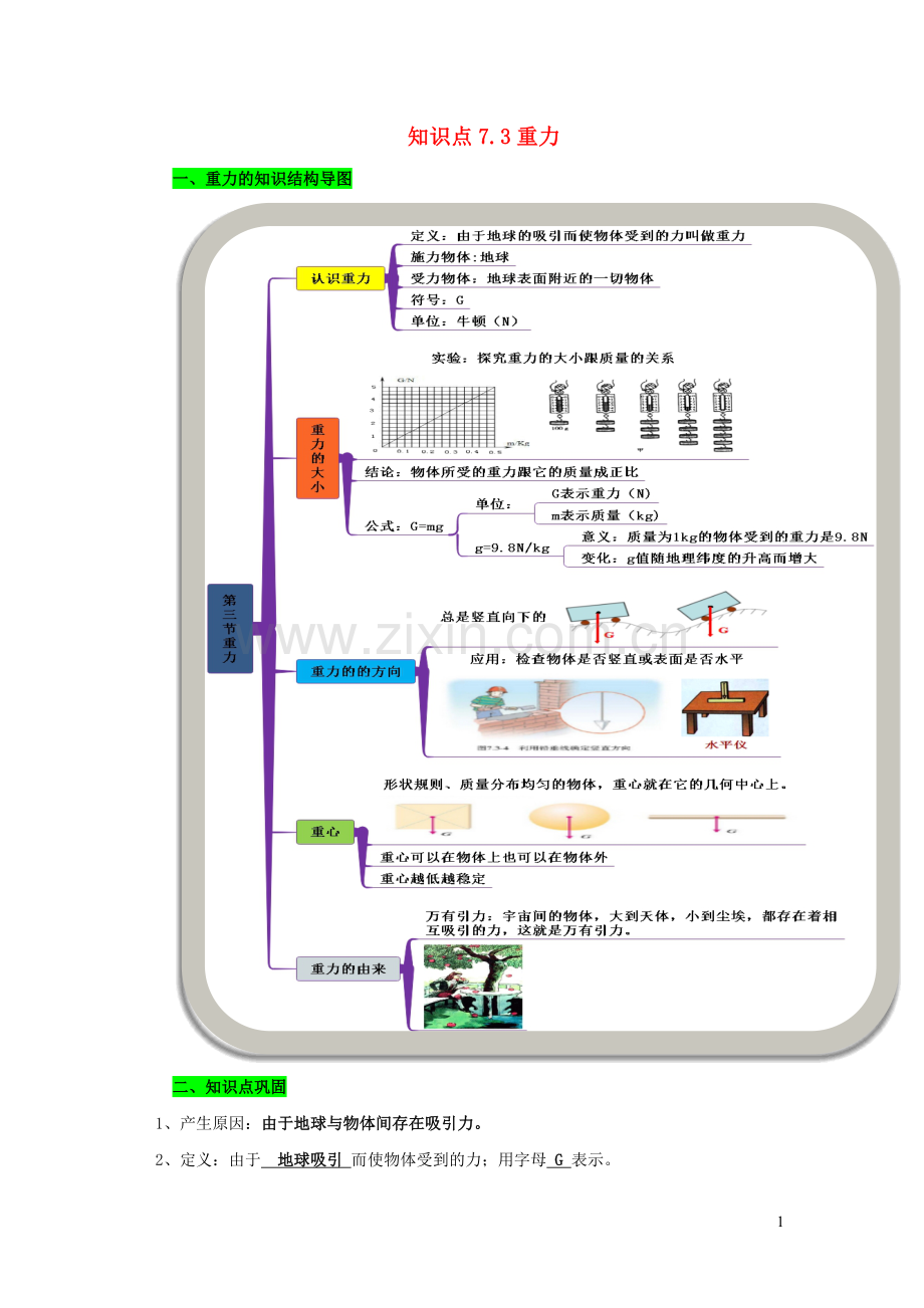 2019_2020学年八年级物理下册7.3重力期末复习精练含解析新版新人教版.docx_第1页