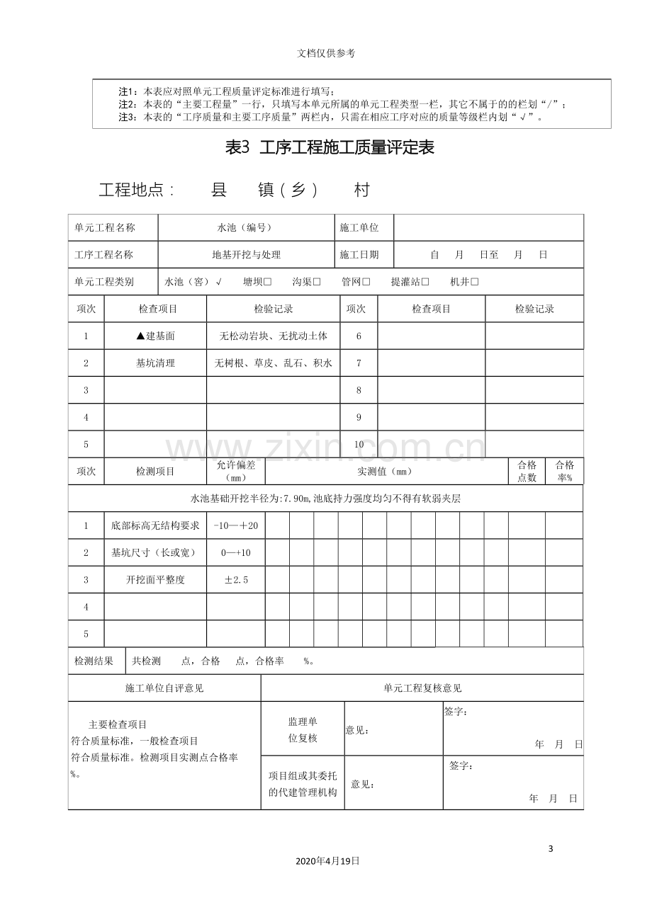 有盖水池工序施工质量评定表范本范本.doc_第3页