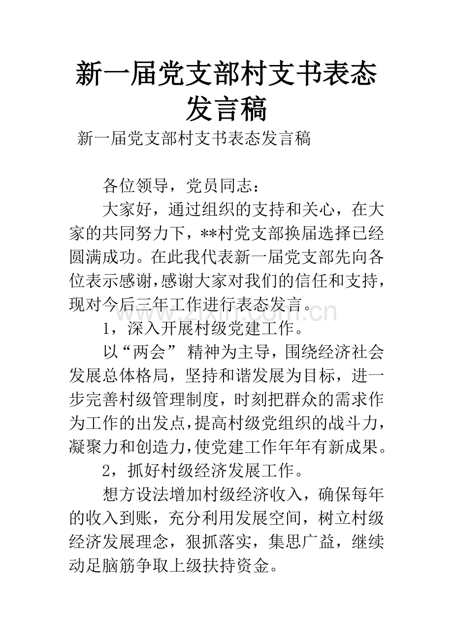 新一届党支部村支书表态发言稿.docx_第1页