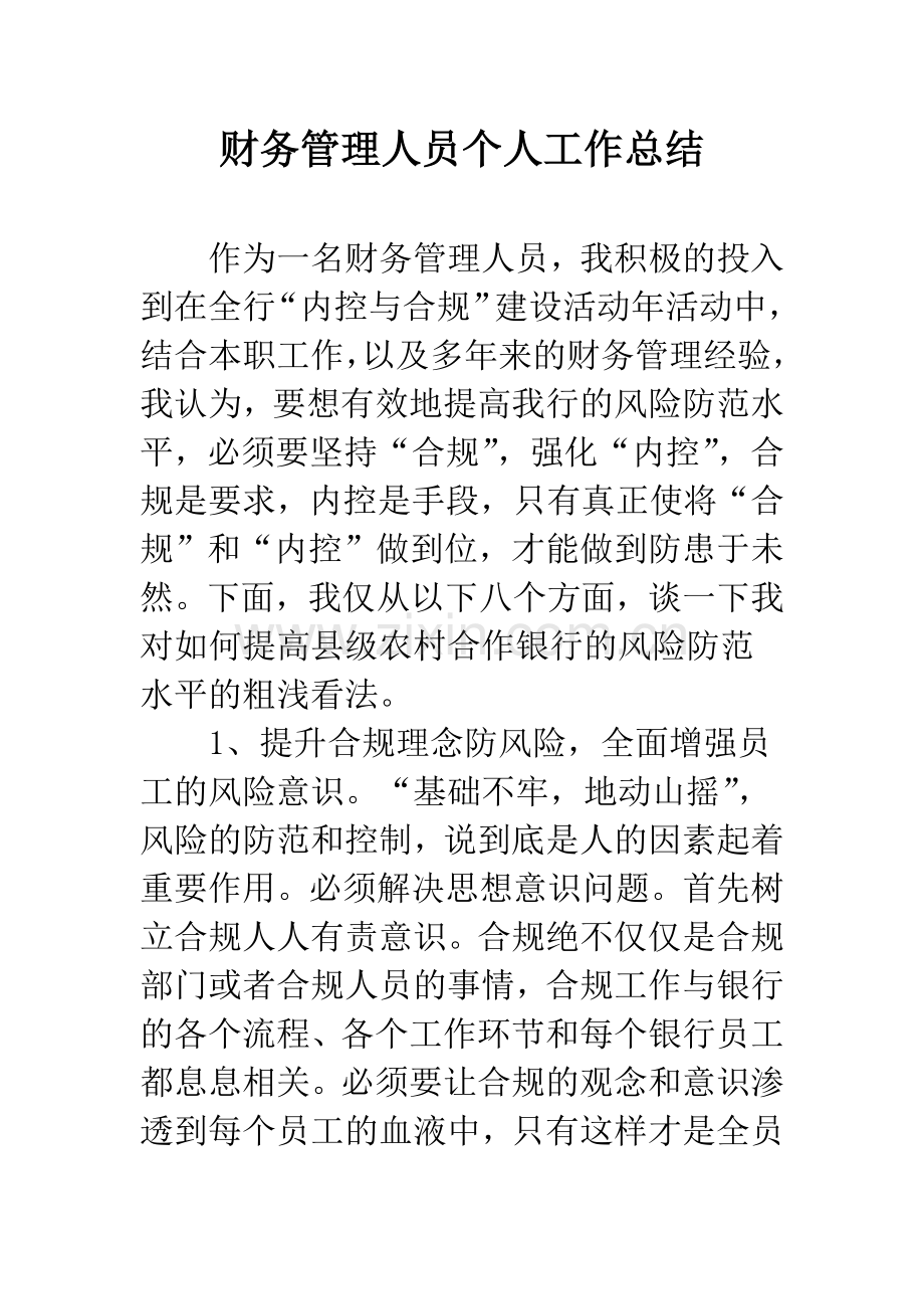 财务管理人员个人工作总结.docx_第1页