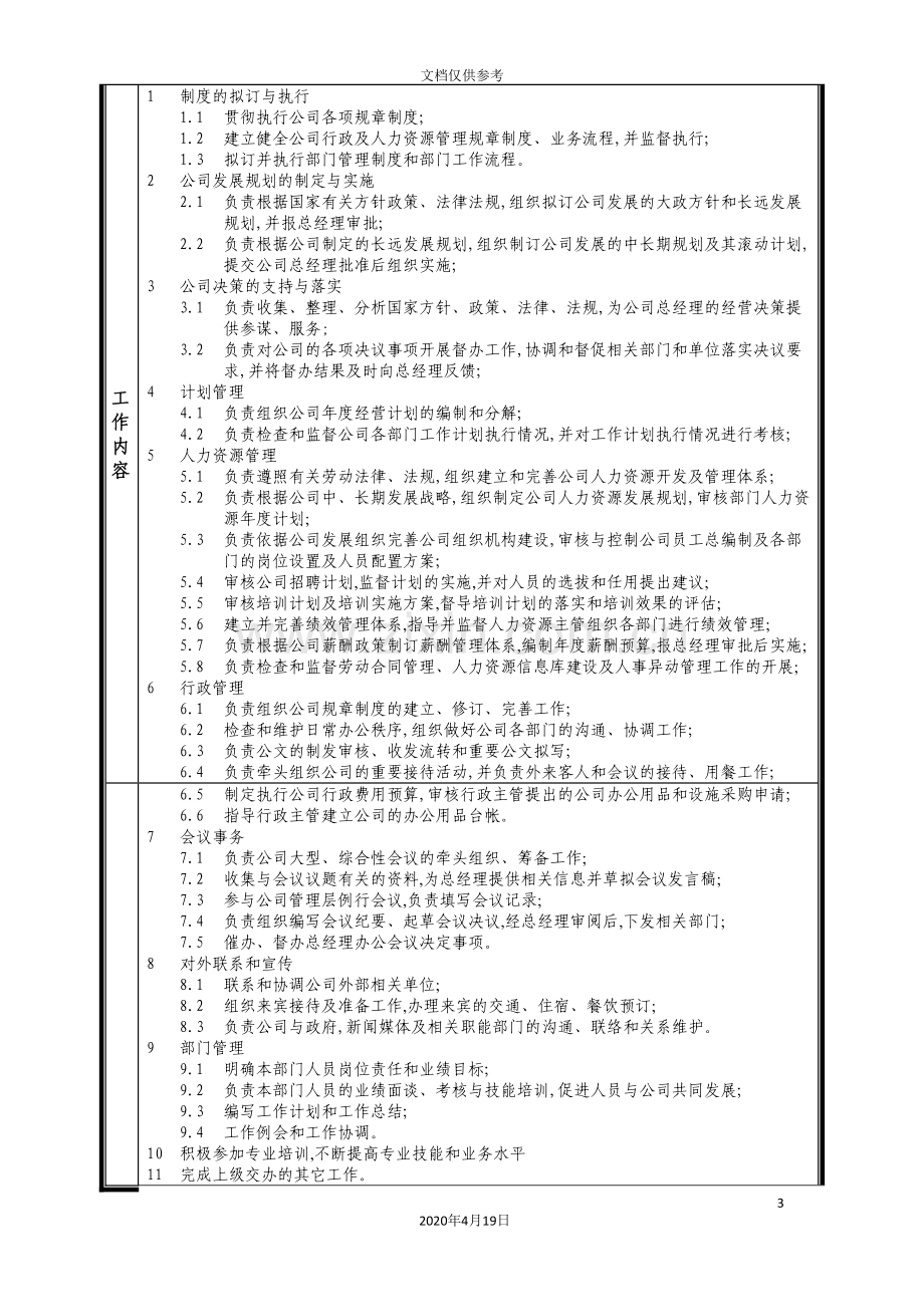 行政人事部经理工作说明书.doc_第3页