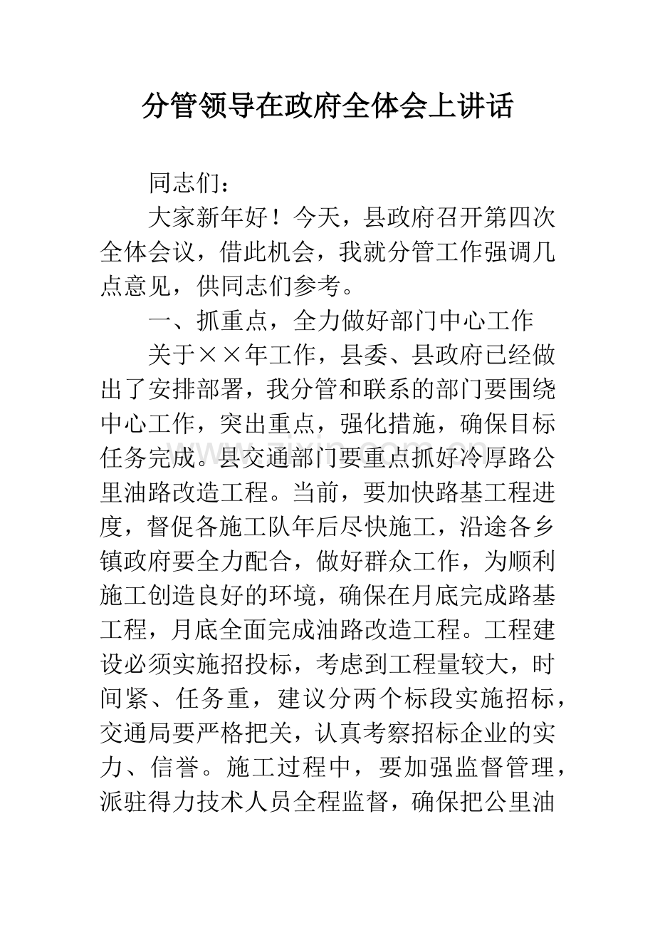 分管领导在政府全体会上讲话.docx_第1页