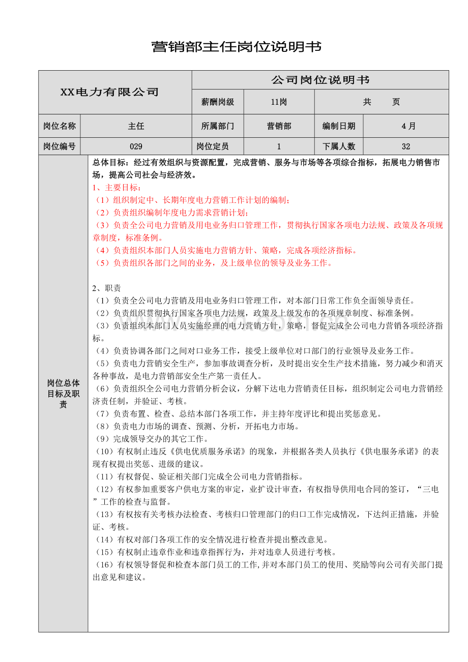 电力公司营销部岗位说明书.doc_第2页