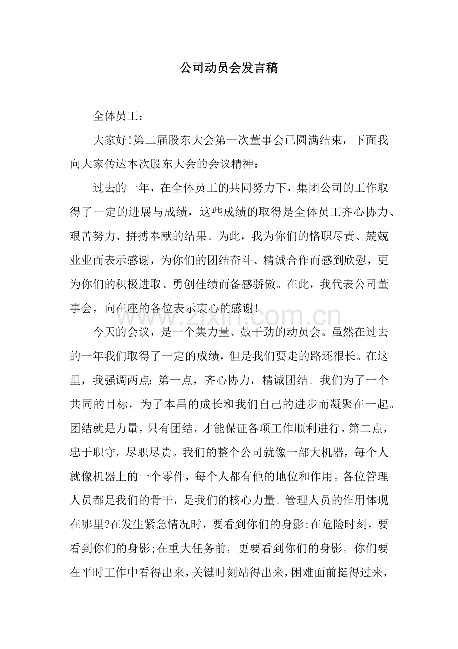 公司动员会发言稿.docx_第1页