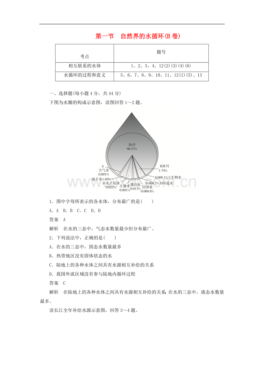 2022-2022版高中地理刷题首秧第三章地球上的水第一节自然界的水循环B卷含解析.docx_第1页