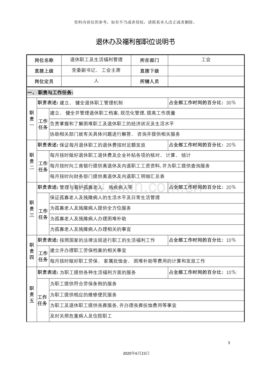 仪器生产企业退休办及福利部职位说明书.doc_第3页