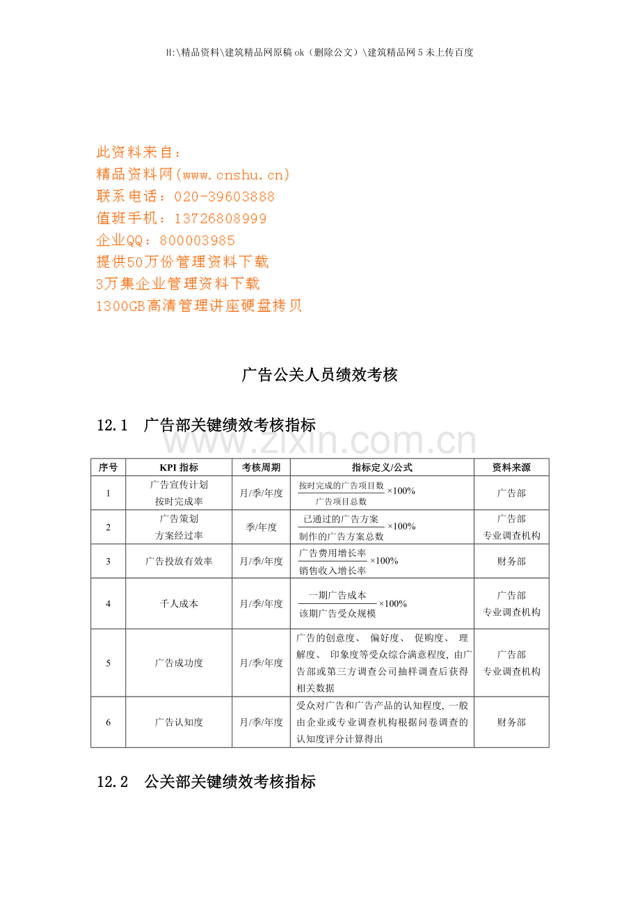 广告公关人员绩效考核指标.doc_第1页