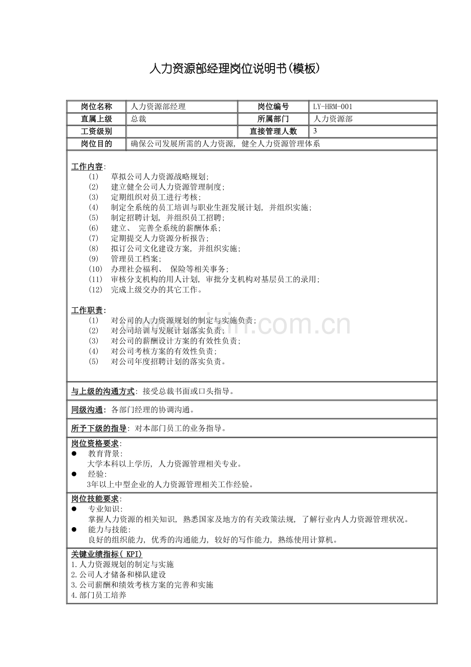 上海良友人力资源部经理岗位说明书.doc_第2页