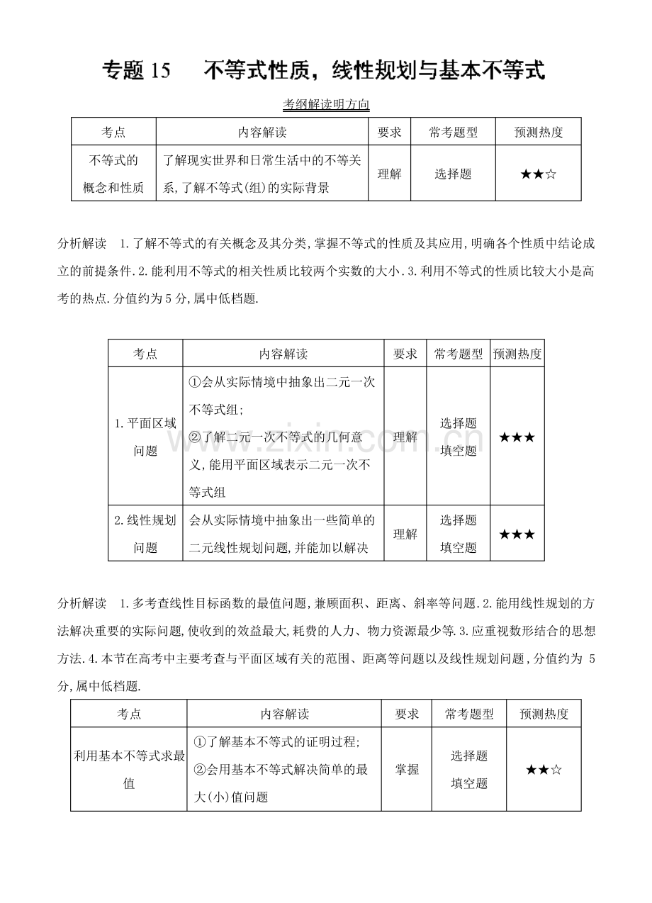 (2016-2018)三年高考数学(文)真题分类解析：专题15-线性规划与基本不等式.pdf_第1页