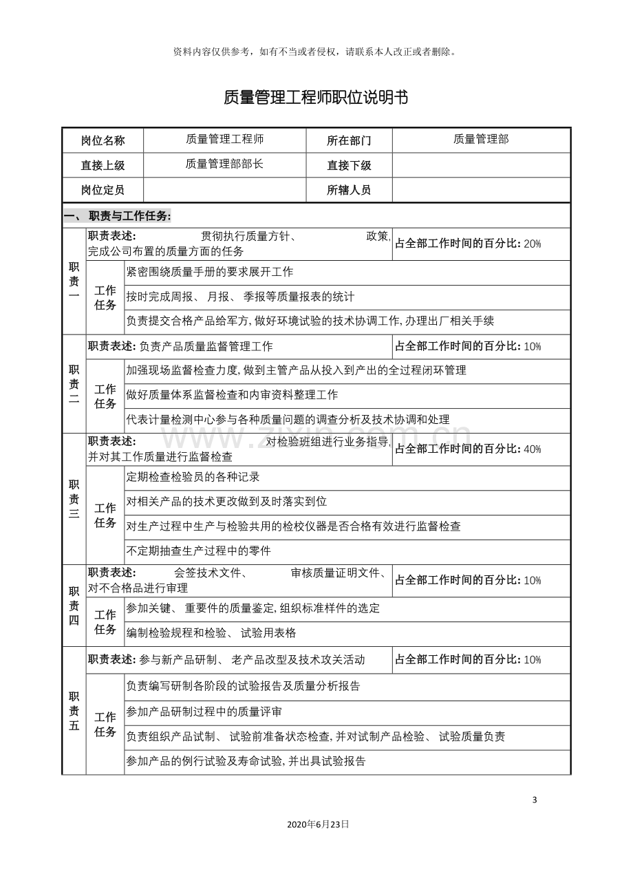 仪器生产企业质量管理工程师职位说明书.doc_第3页