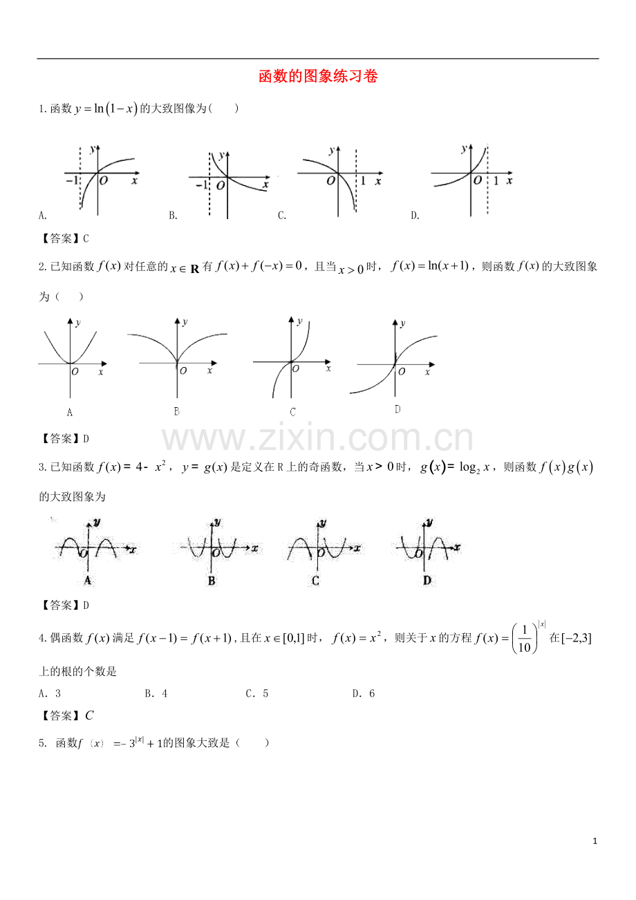 2018年高考数学三轮冲刺精典专题强化练习函数的图象练习卷理.doc_第1页